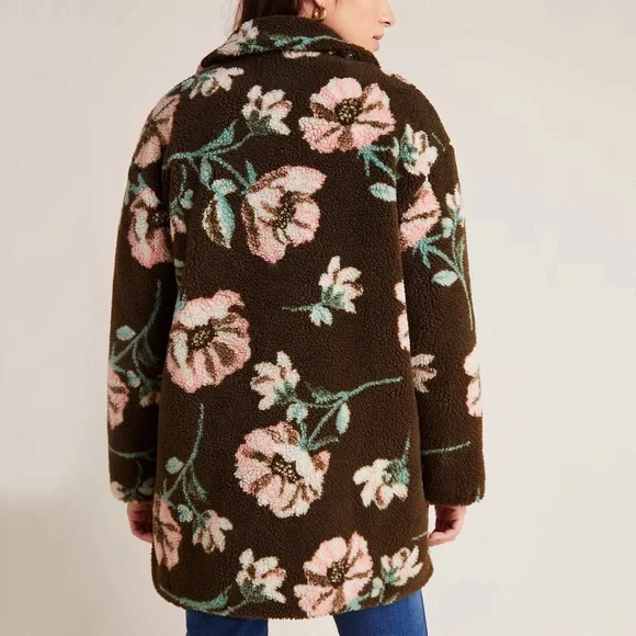 NWT Anthropologie Olivia Floral Teddy Coat Size S Small